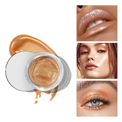3 in 1 Long Wear Nude Eyeshadow & Lip Gloss & Face Highlighter, Multi-Use Eye Makeup in Shimmery - Nude Naked Cream Eyeshadow - Buildable Color & Easy to Apply On-the-go