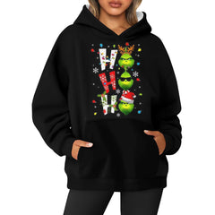 𝑮𝒓𝒊𝒏𝒄𝒉𝒔 Hoodies For Women Long Sleeve Grinchmas Pullover Round Neck Christmas Print Hooded Sweatshirt